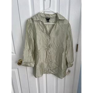 NWT Rafaella Womens‎ 10 Green Lyocell 3/4 Sleeve Button Down Shirt